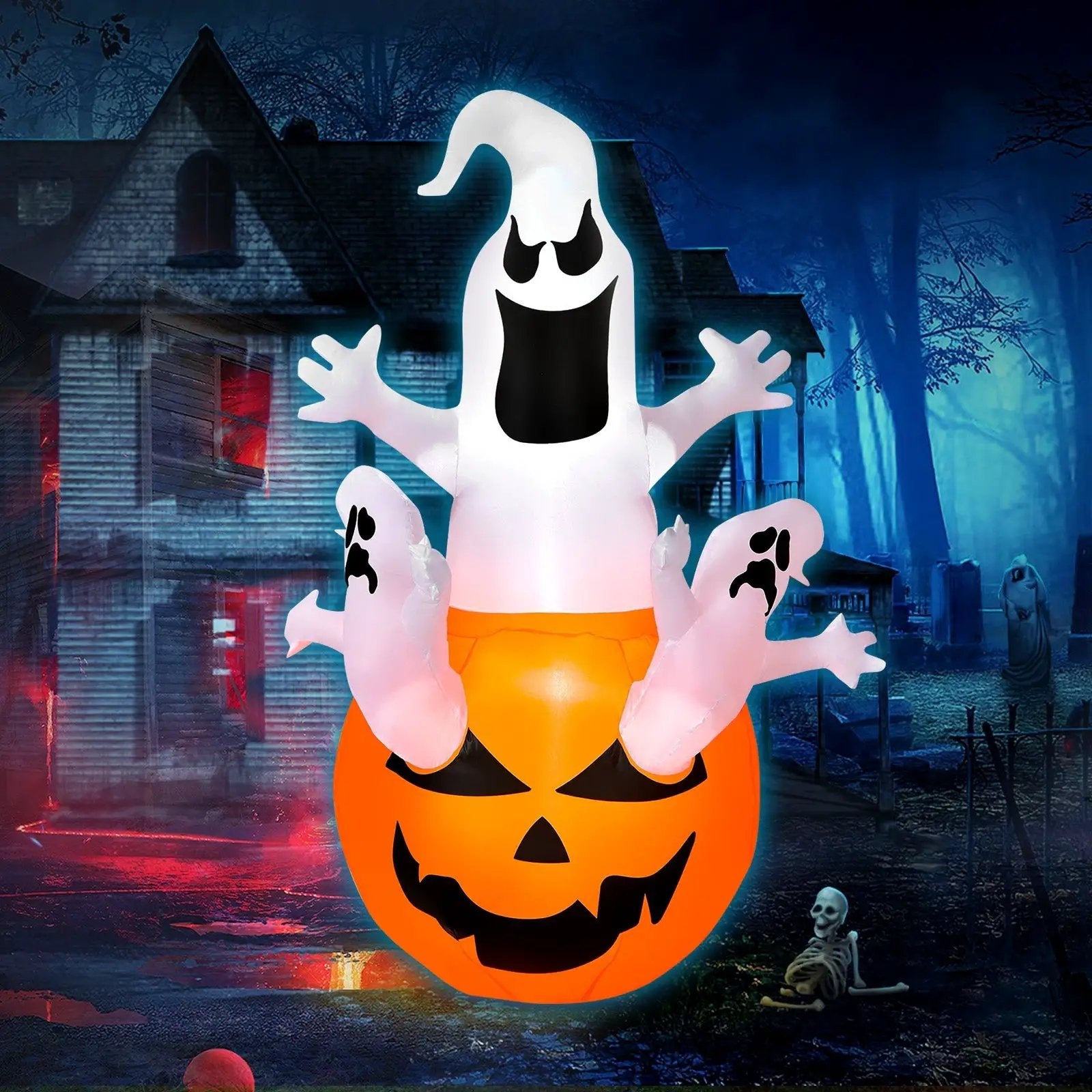 6 Feet Pumpkin-Halloween Blow Up Yard Decorations with Build-in LED Light by DirectDeals