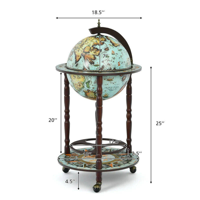 17 Inch Globe Wine Bar Stand 16th Century Italian Map Liquor Bottle Shelf Cart by DirectDeals