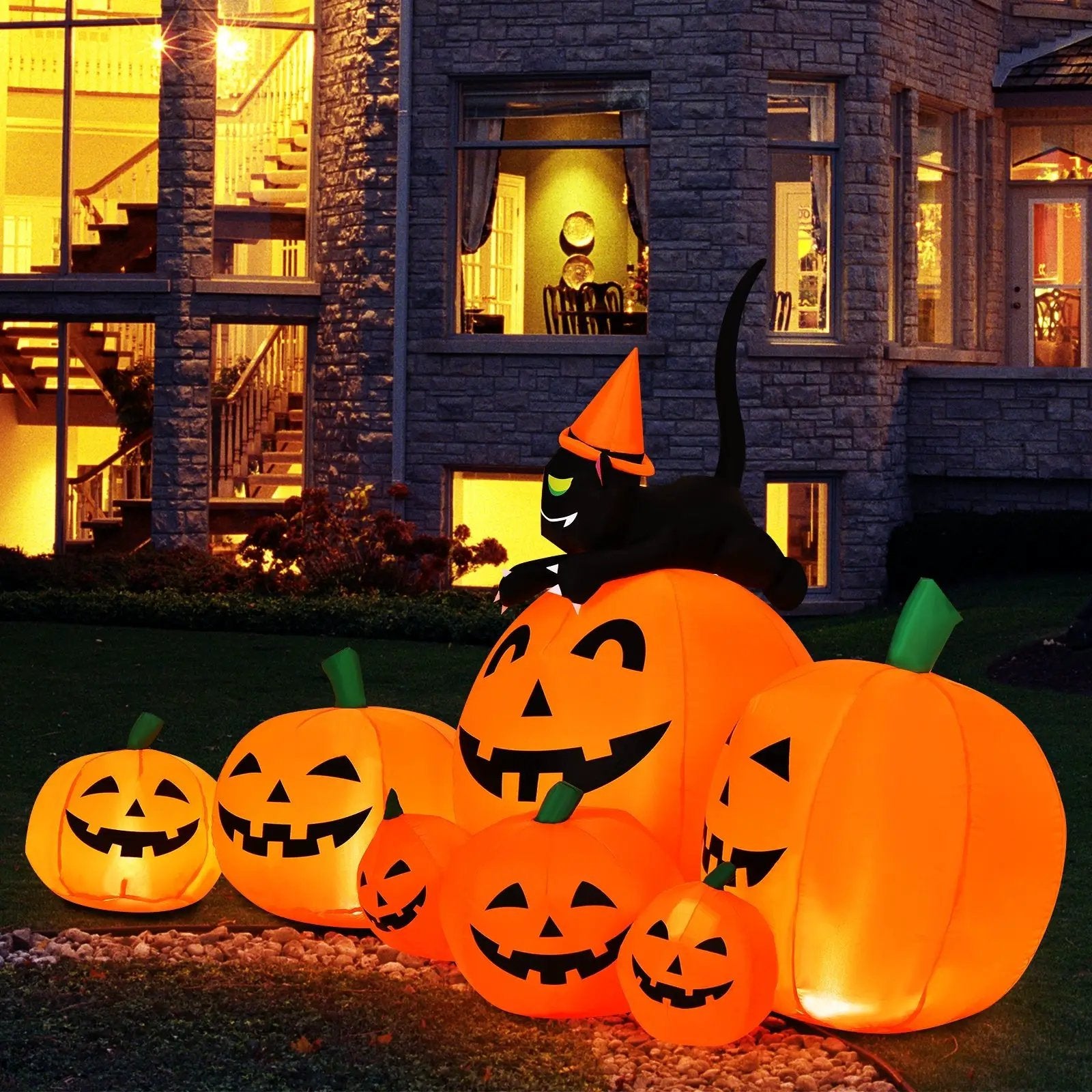 Halloween 7.5 Feet Inflatable Pumpkin Combo with Witch Black Cat by DirectDeals