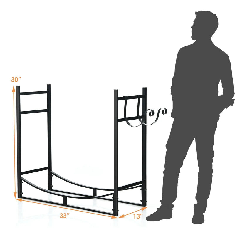 33 Inch Firewood Rack with Removable Kindling Holder Steel Fireplace Wood by DirectDeals