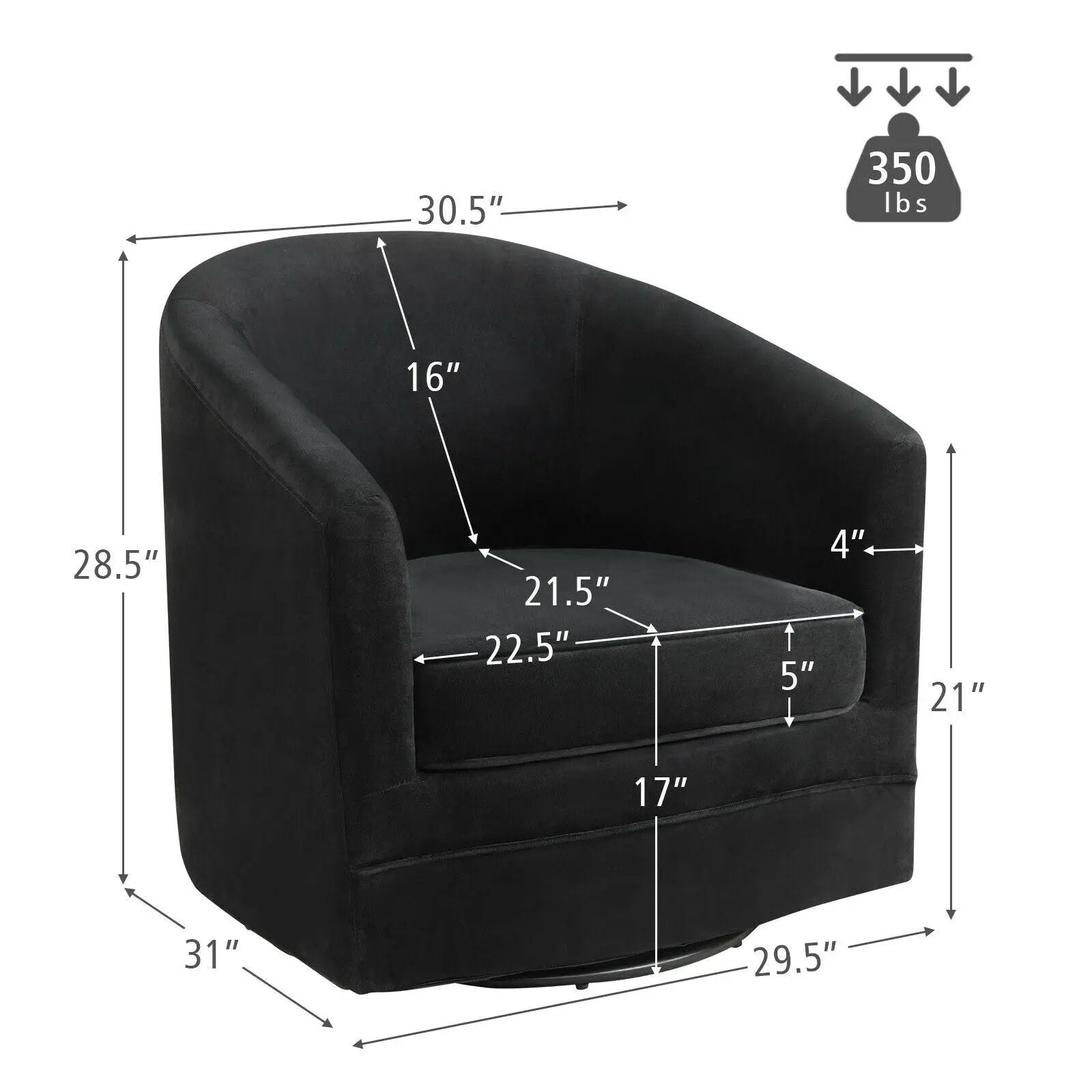Assembly Accent Chair with 360-Degree Swivel Metal Base for Living Room by DirectDeals