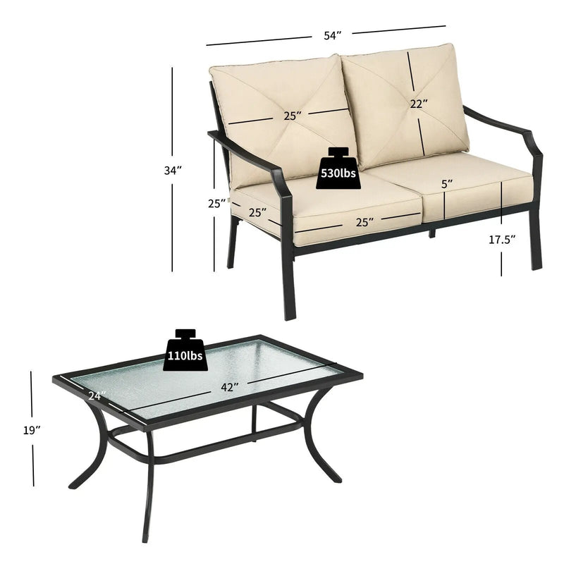 2 Pieces Patio Outdoor Cushioned Sofa Bench with Coffee Table-Beige by DirectDeals