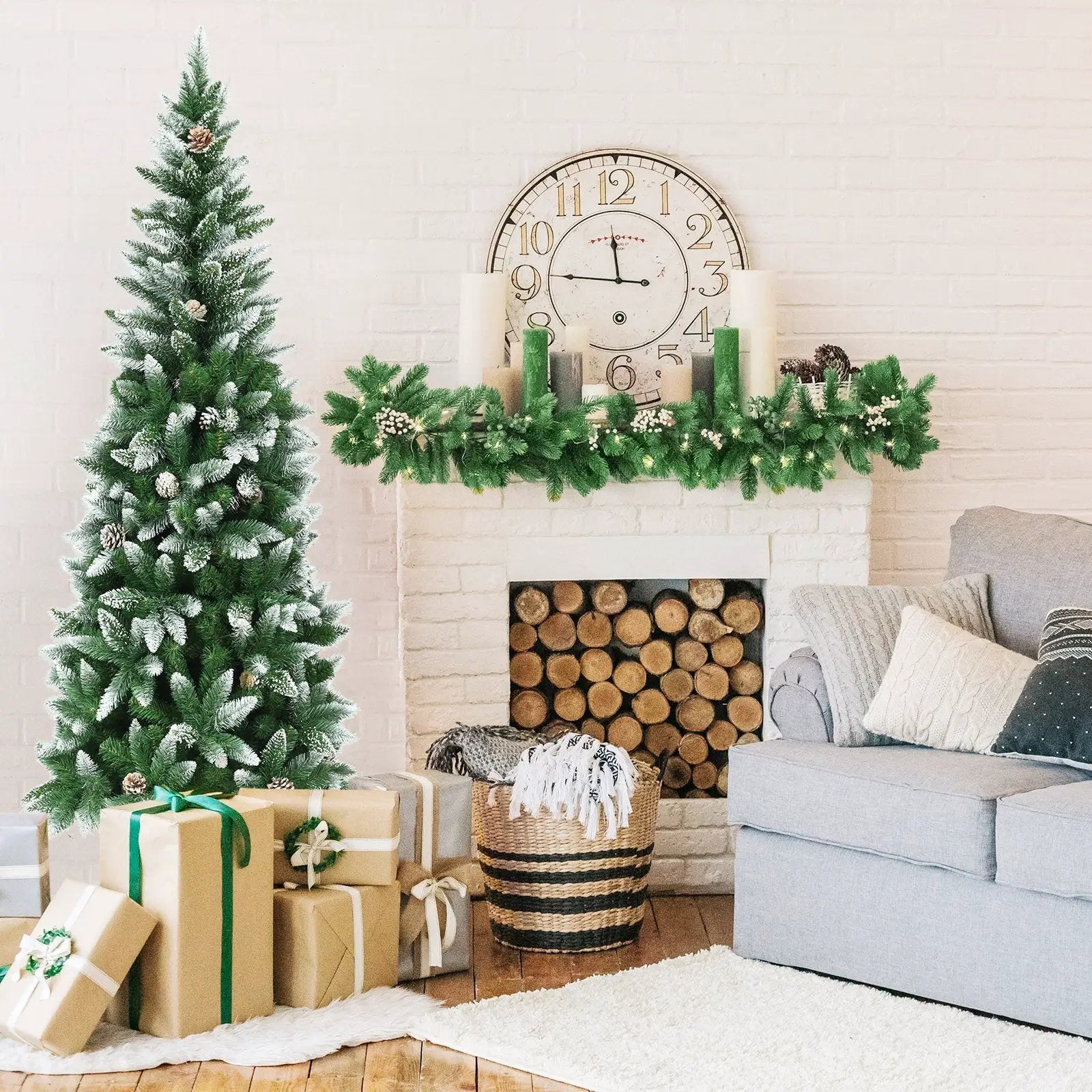 5/6/7.5 Feet Artificial Pencil Christmas Tree with Pine Cones by DirectDeals