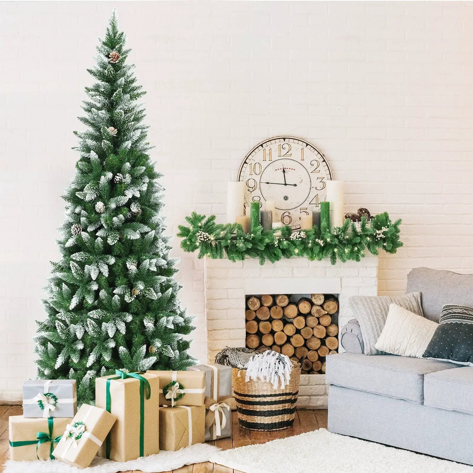 5/6/7.5 Feet Artificial Pencil Christmas Tree with Pine Cones by DirectDeals