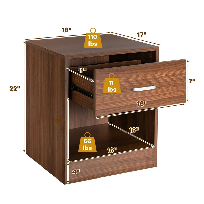Modern Nightstand with Storage Drawer and Cabinet by DirectDeals