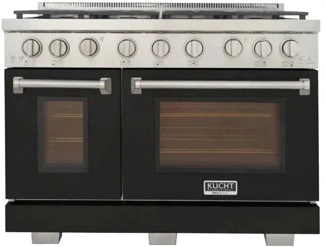 Kucht 48" Freestanding Professional Gas Range Liquid Propane KFX4800/LP-BK by Farmhouse Kitchen and Bath