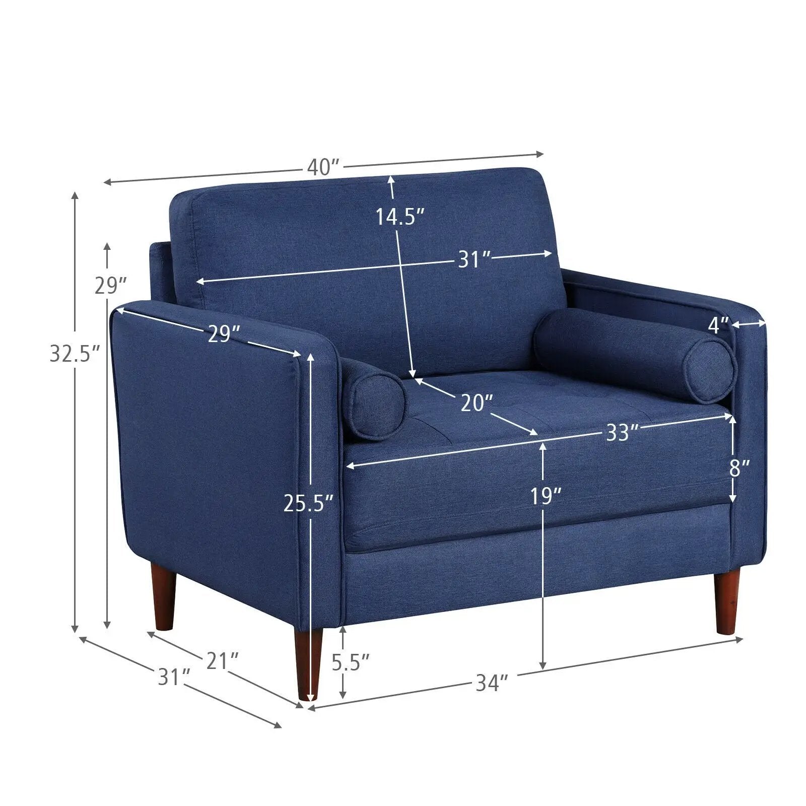 Accent Oversized Linen Club Armchair with Pillows and Rubber Wood Legs by DirectDeals