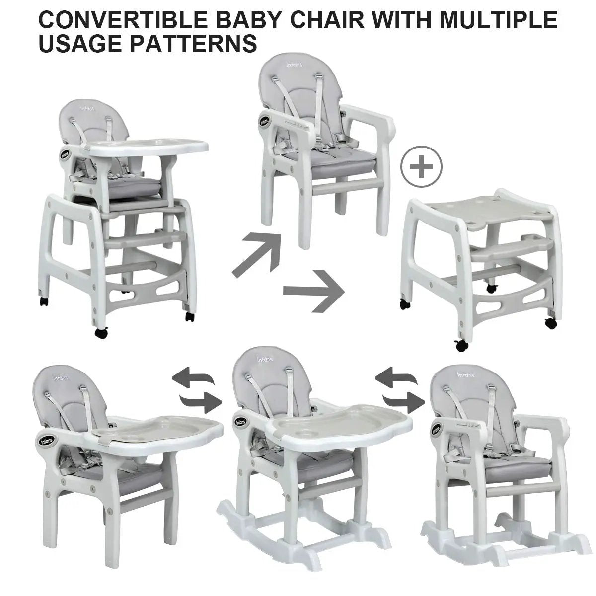 3-in-1 Baby High Chair with Lockable Universal Wheels by DirectDeals