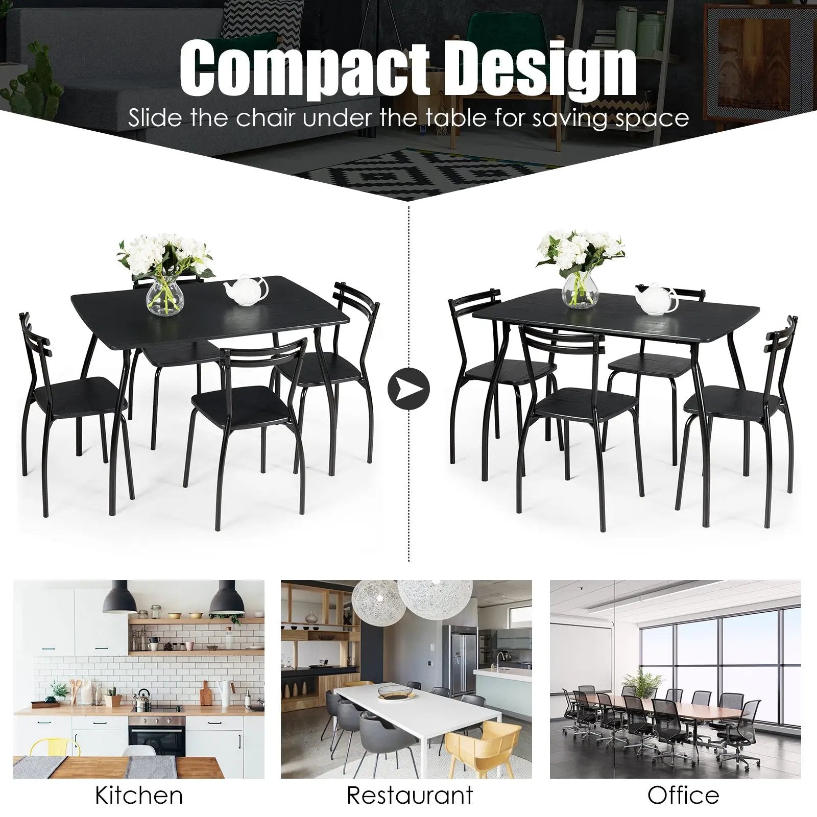5 Pieces Dining Table Set with 4 Chairs and Backrests by DirectDeals