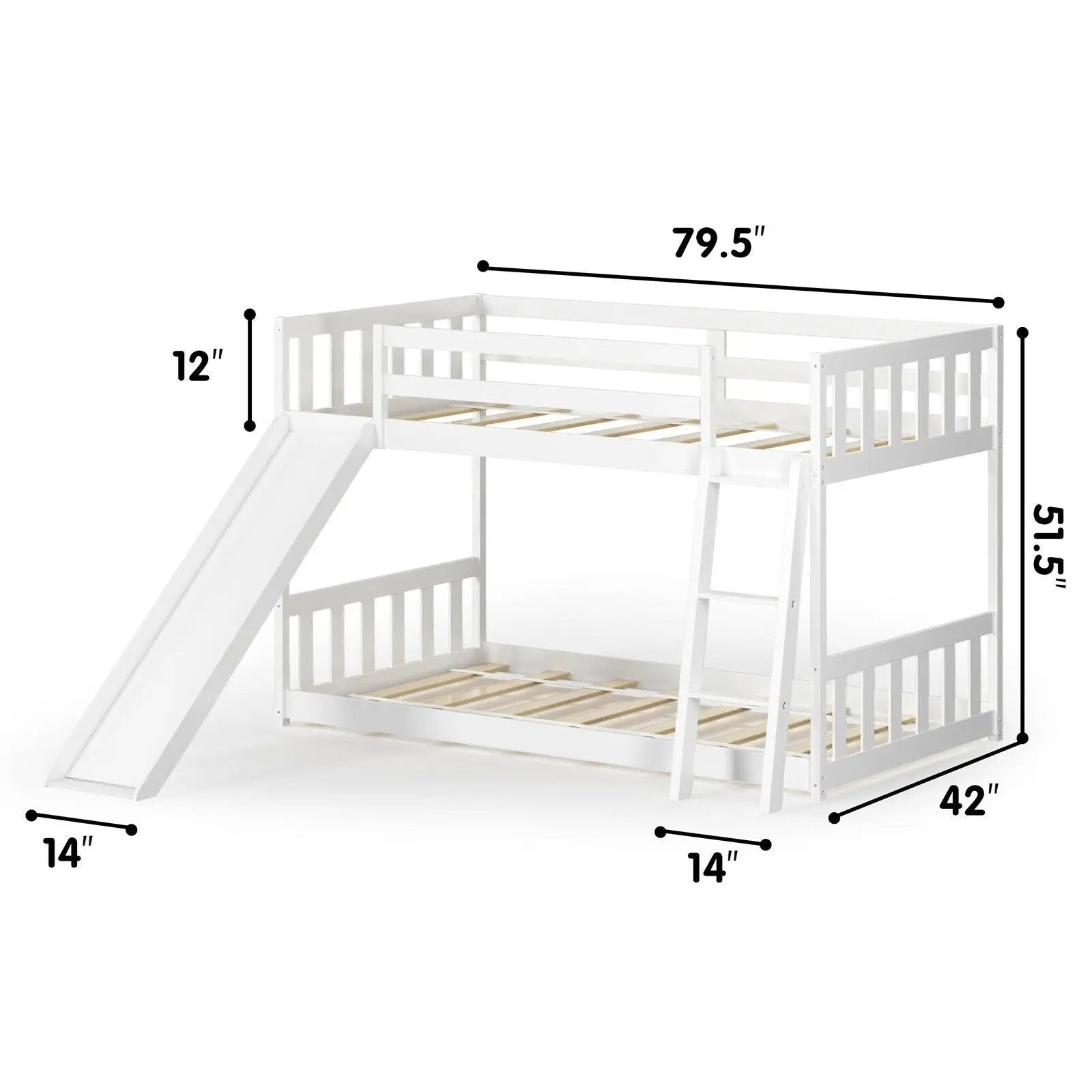 Twin over Twin Bunk Wooden Low Bed with Slide Ladder for Kids by DirectDeals