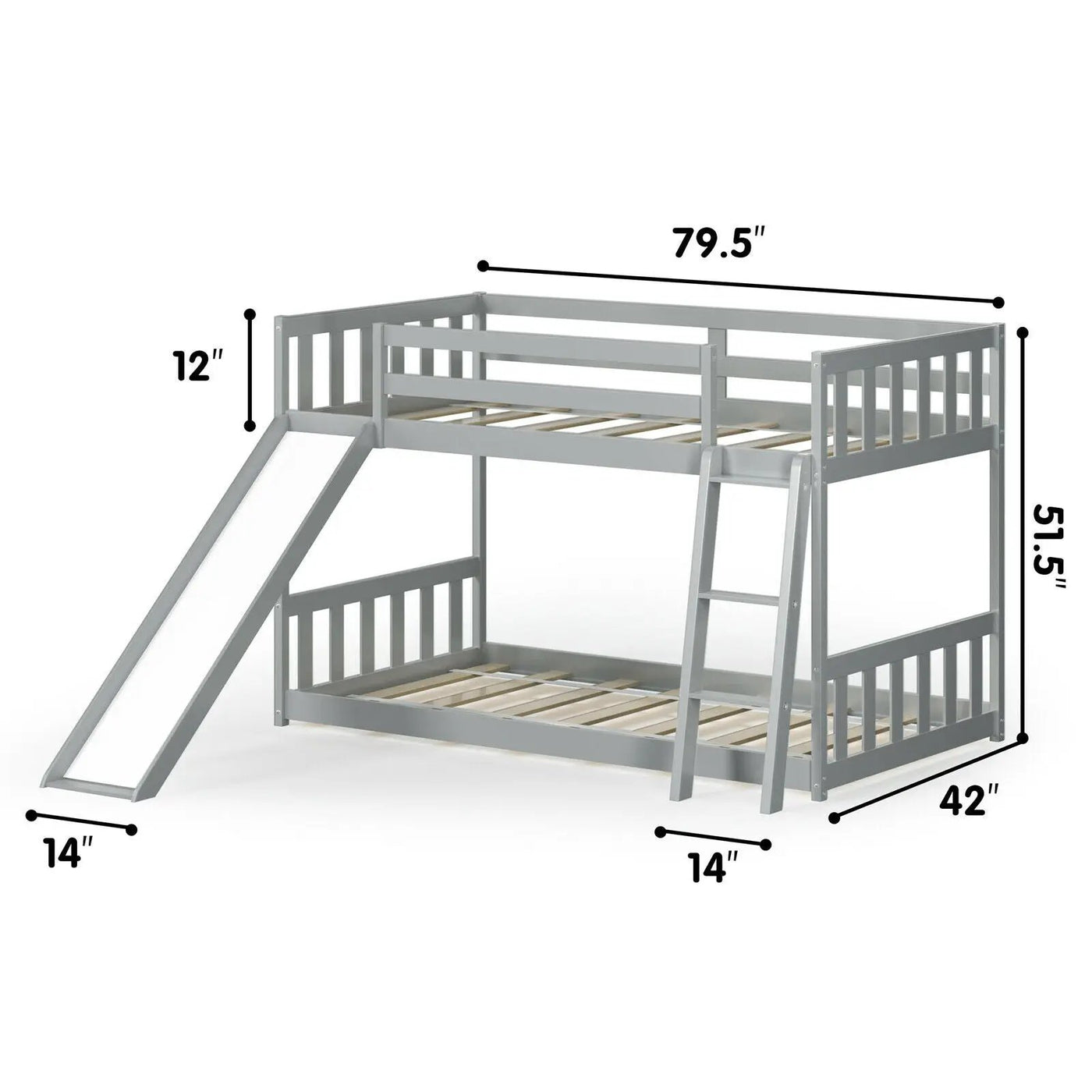 Twin over Twin Bunk Wooden Low Bed with Slide Ladder for Kids by DirectDeals