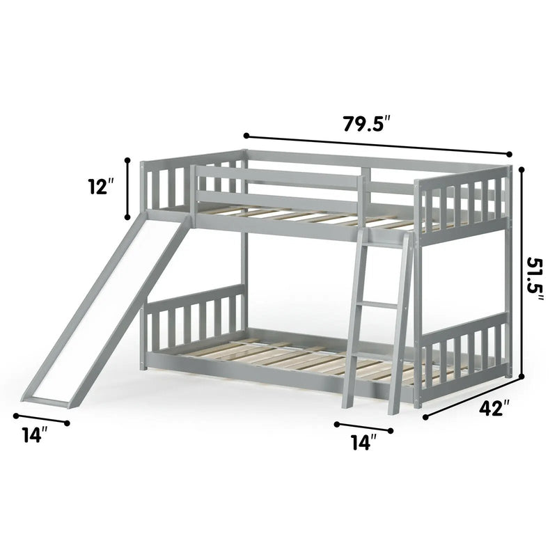 Twin over Twin Bunk Wooden Low Bed with Slide Ladder for Kids by DirectDeals