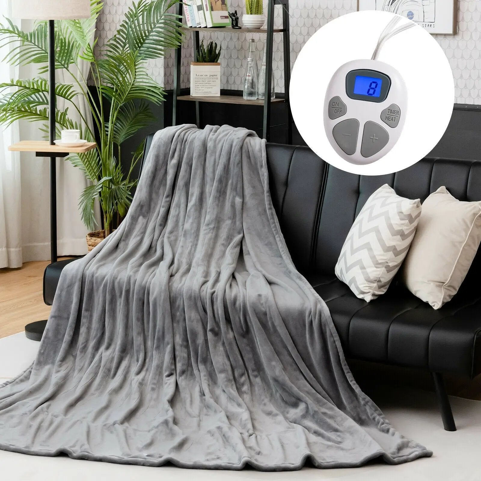 62 x 84 Inch Flannel Heated Electric Blanket with 10 Heating Levels-Gray by DirectDeals