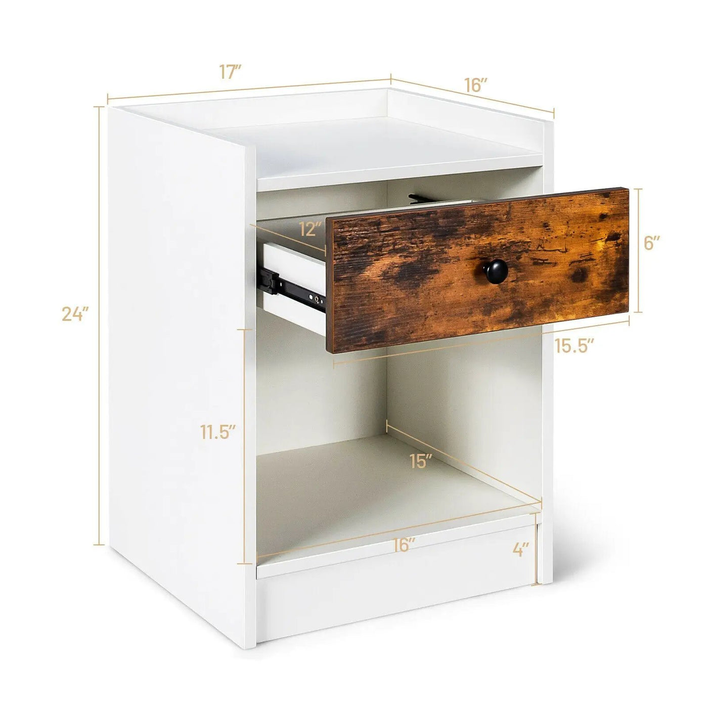 Set of 2 Nightstand with Drawer Cabinet End Side Table Raised Top by DirectDeals