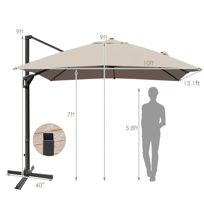 10 x 13 Feet Rectangular Cantilever Umbrella with 360¬∞ Rotation Function-Brown by DirectDeals