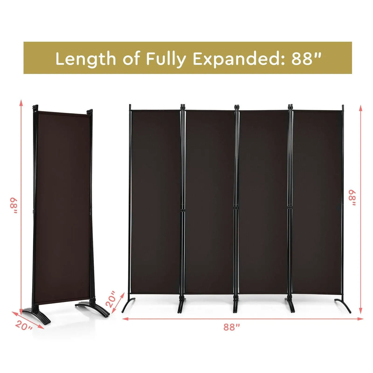 4-Panel Room Divider with Steel Frame by DirectDeals