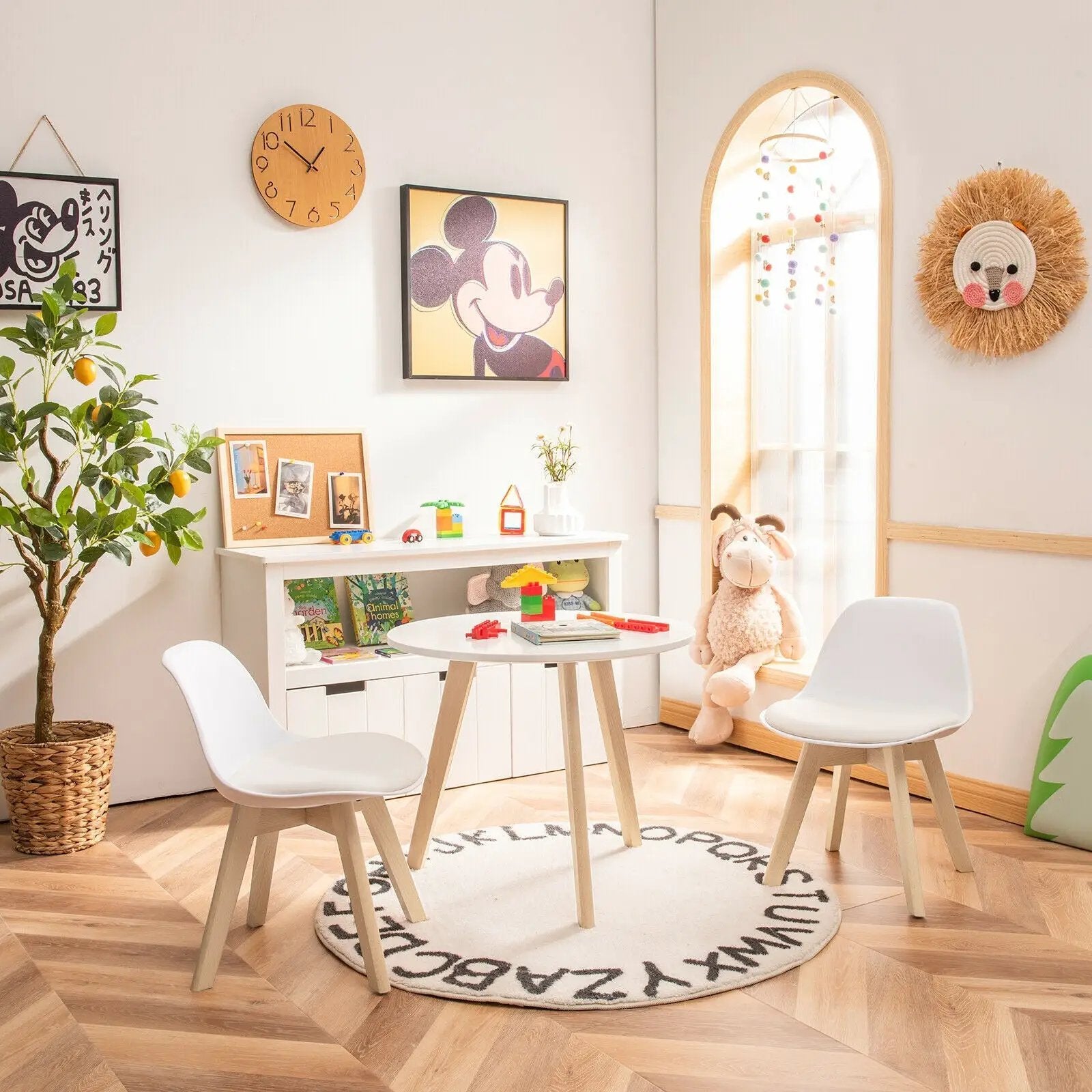 Modern Kids Activity Play Table and 2 Chairs Set with Beech Leg Cushion-White by DirectDeals