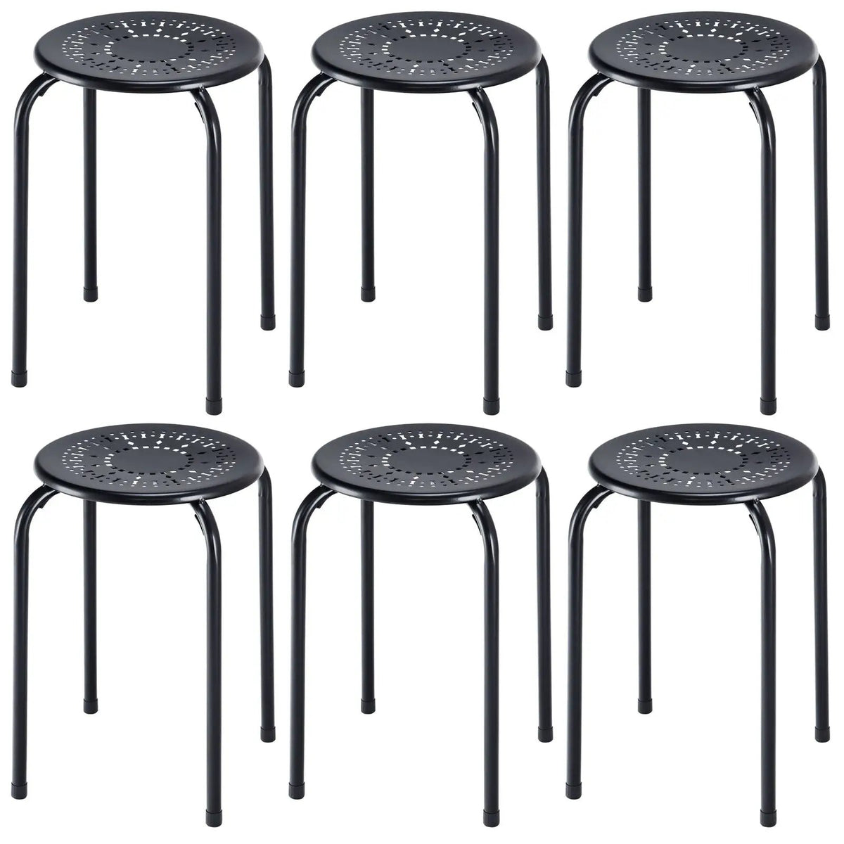 6-Pack Stackable Multifunctional Daisy Design Backless Round Metal Stool Set by DirectDeals