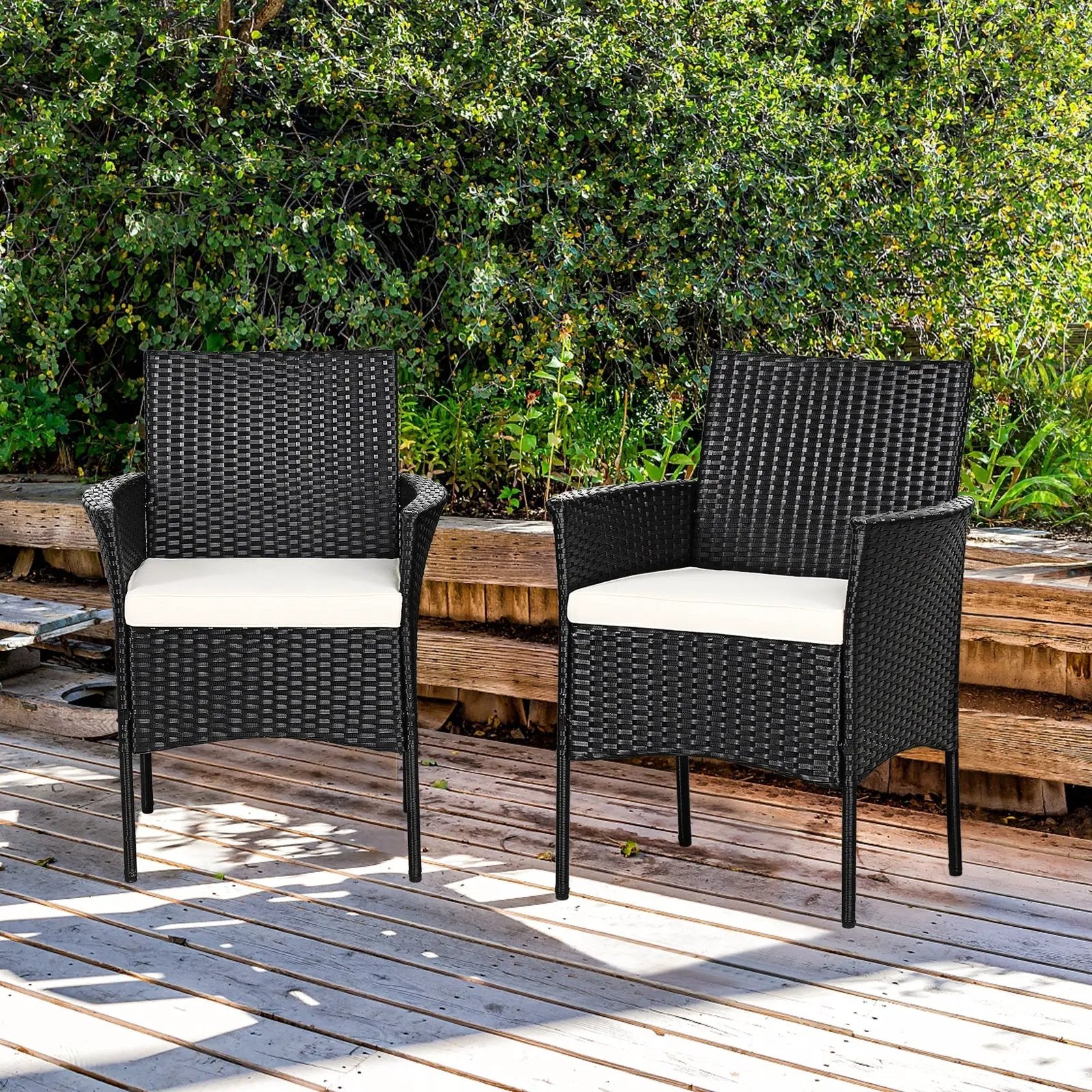 2 Pieces Patio Wicker Chairs with Cozy Seat Cushions by DirectDeals