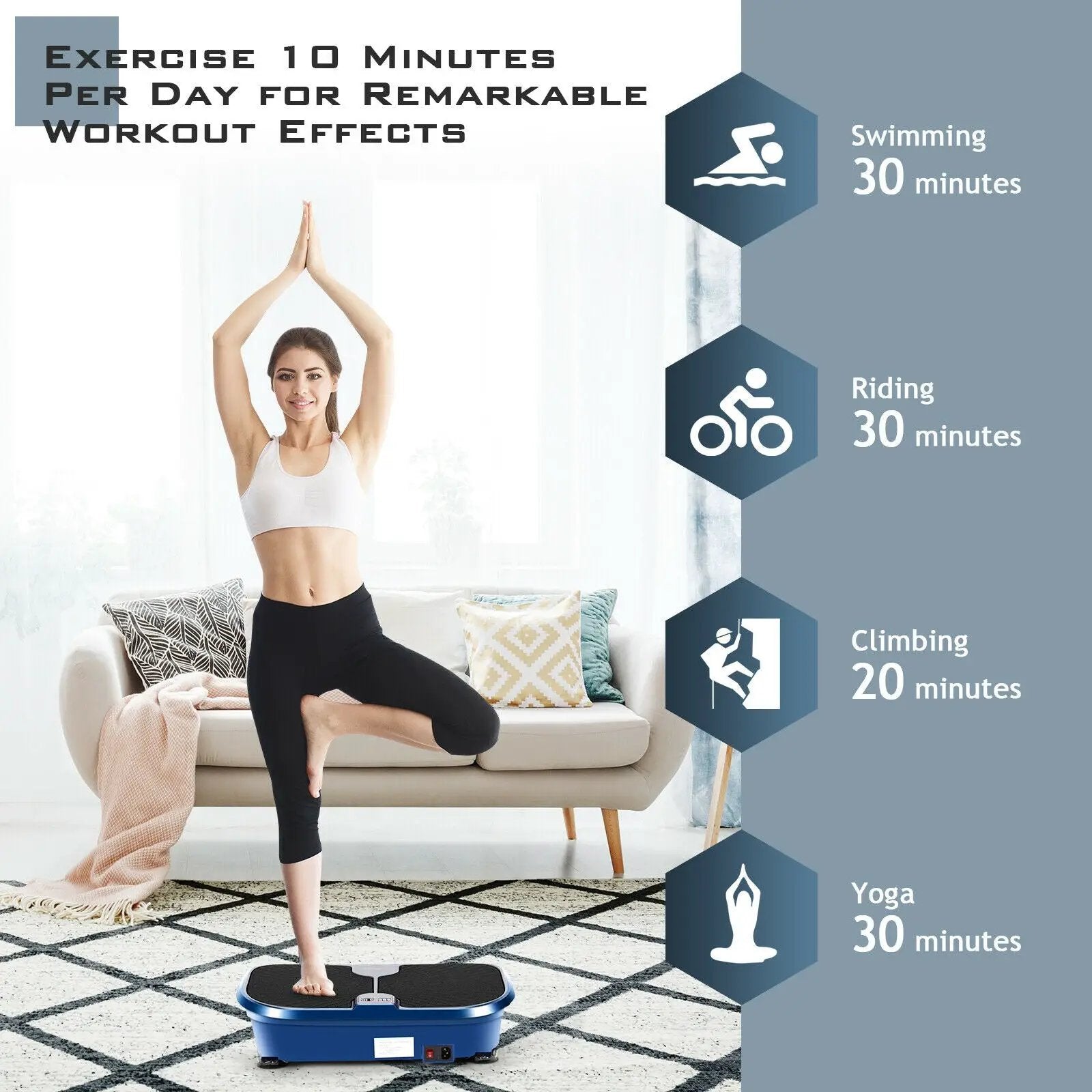 Mini Vibration Fitness Plate Machine with Remote Control and Loop Bands-Blue by DirectDeals