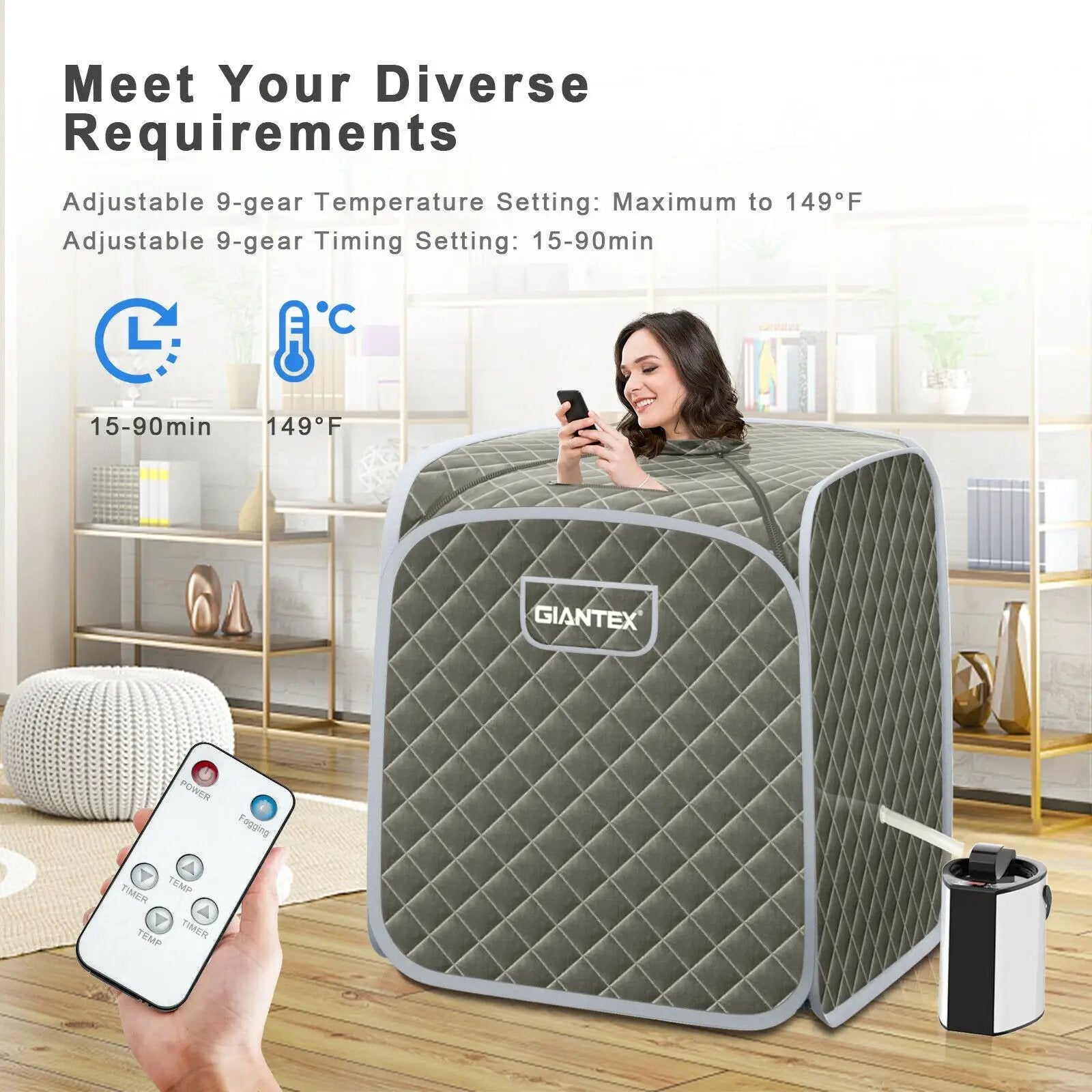 Portable Personal Steam Sauna Spa with Steamer Chair-Gray by DirectDeals