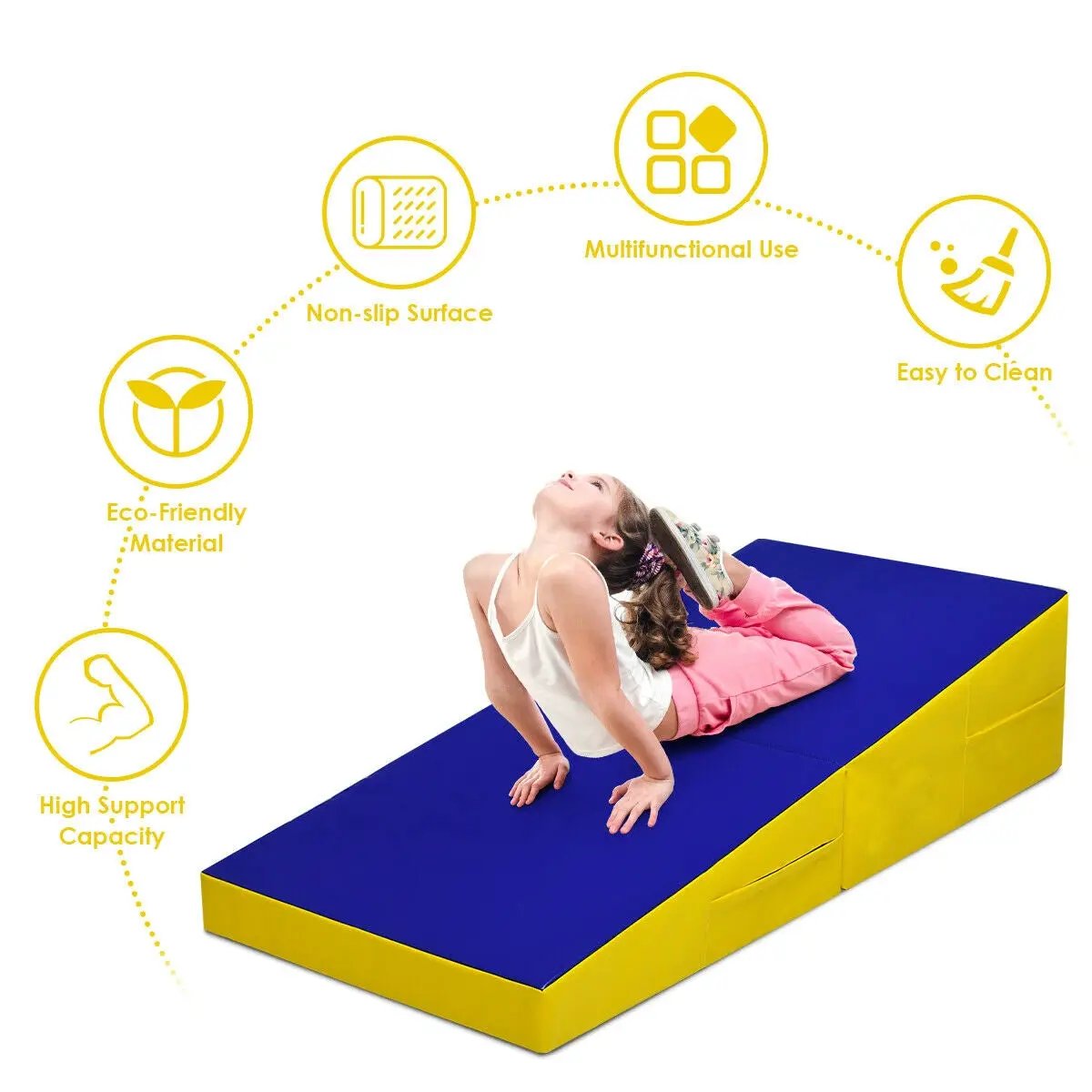 Folding Incline Mat Slope Cheese Gymnastics Gym Exercise Yellow by DirectDeals