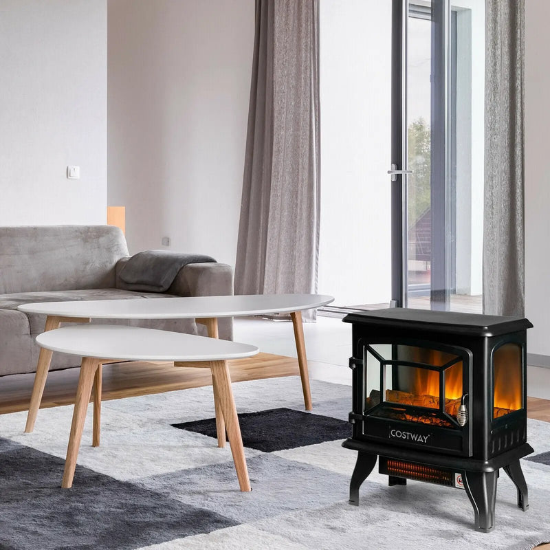 Freestanding Fireplace Heater with Realistic Dancing Flame Effect-Black by DirectDeals