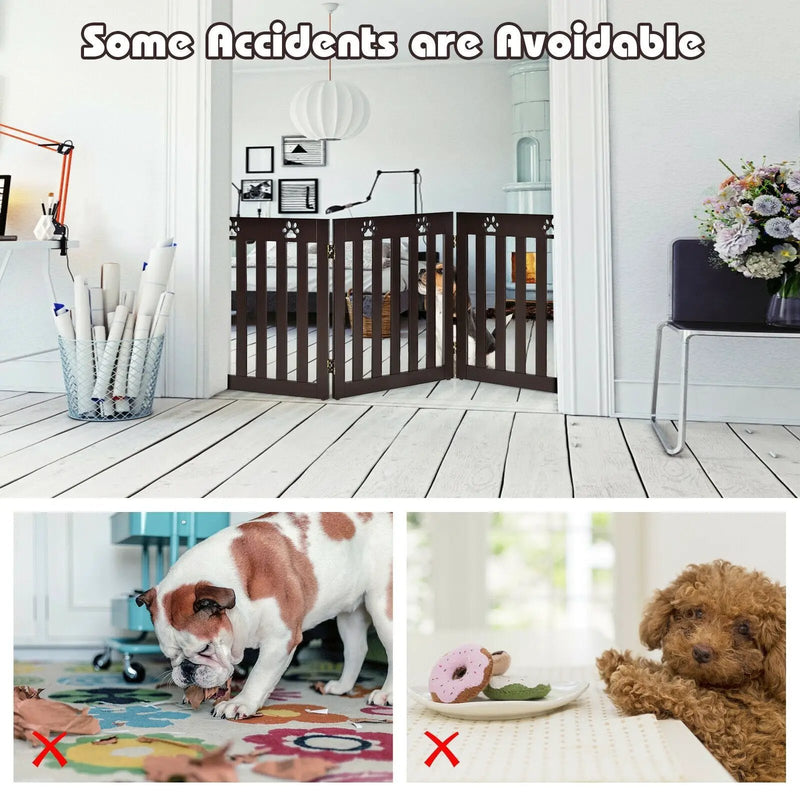24 Inch Folding Wooden Freestanding Dog Gate with 360¬∞ Flexible Hinge for Pet by DirectDeals