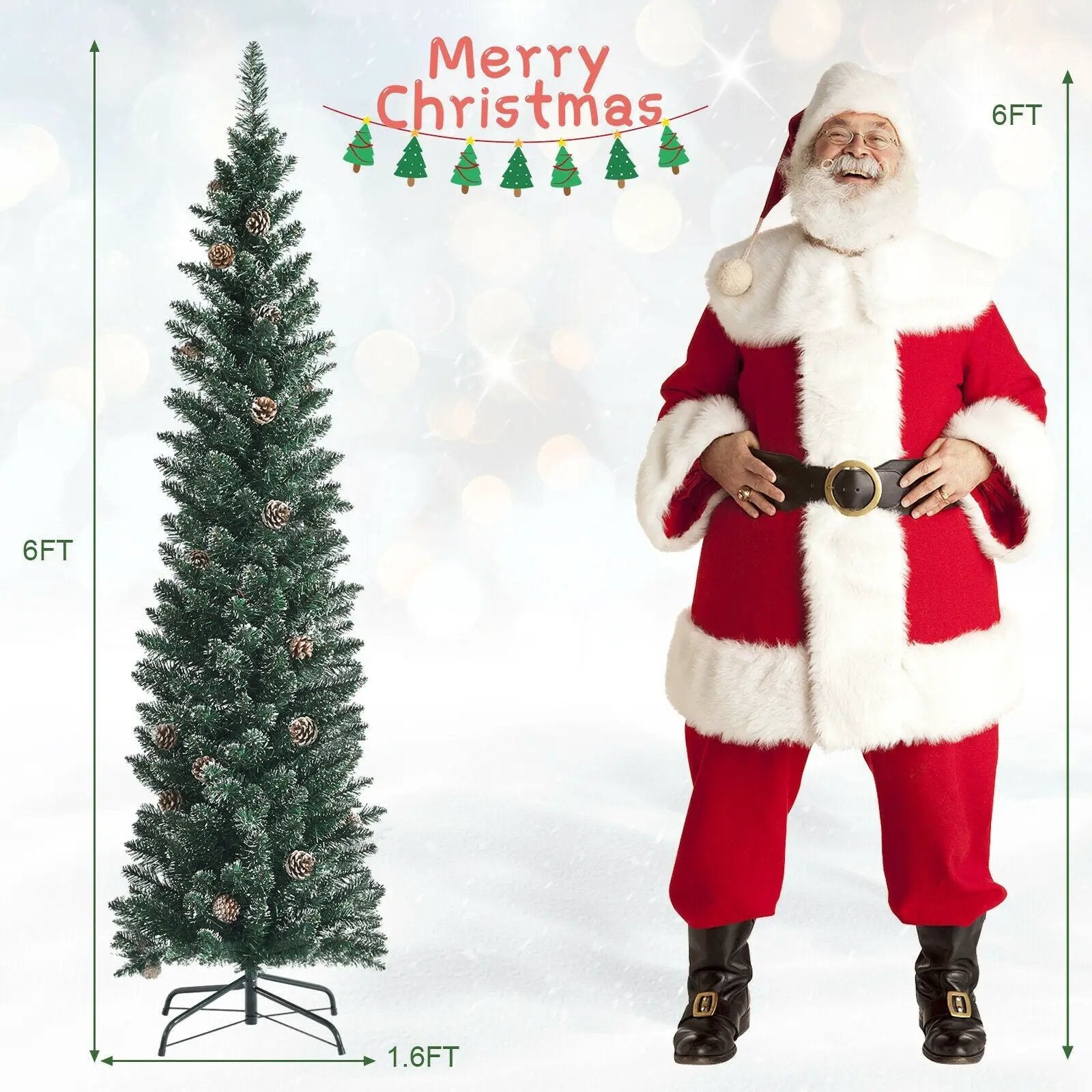 Snowy Artificial Pencil Christmas Tree with Pine Cones by DirectDeals