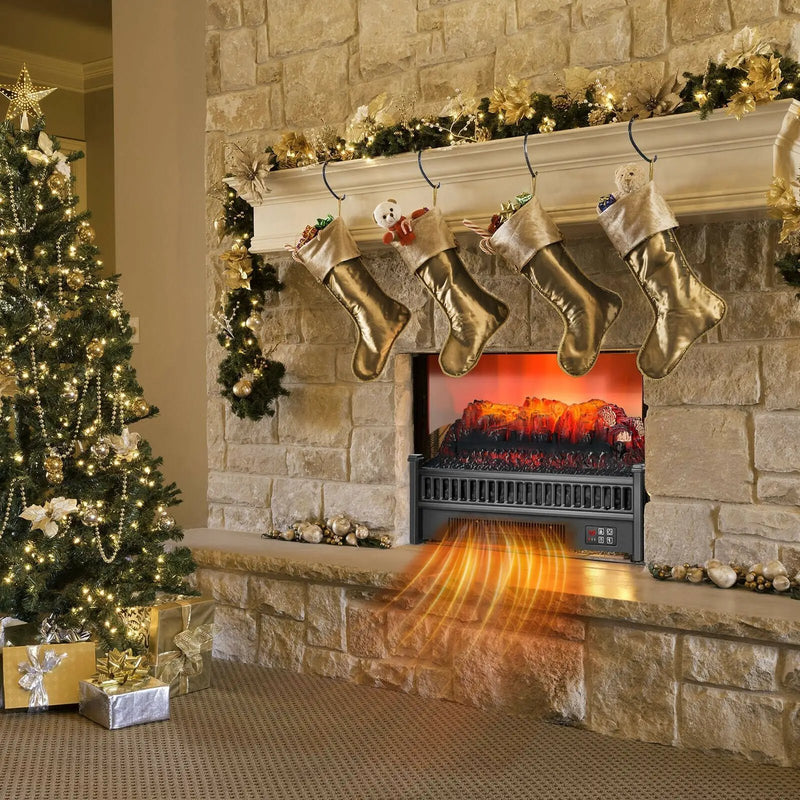 1400W Electric Fireplace Log Heater with Adjustable Flame Brightness-Black by DirectDeals