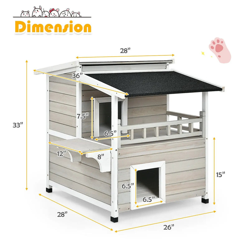 2-Story Wooden Patio Luxurious Cat Shelter House Condo with Large Balcony by DirectDeals