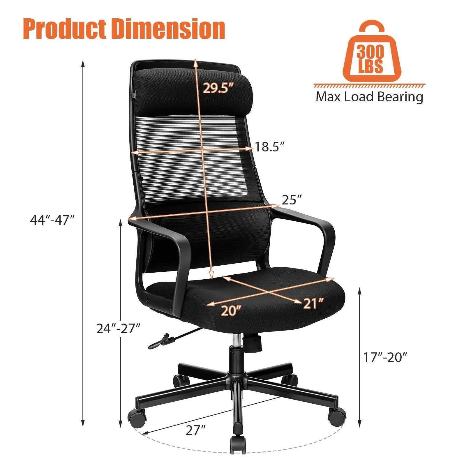 Adjustable Mesh Office Chair with Heating Support Headrest by DirectDeals