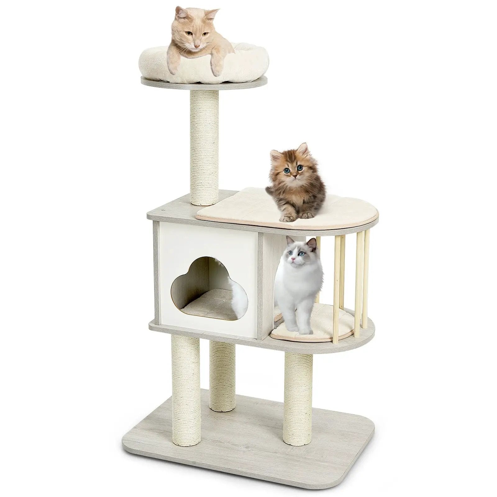 46 Inch Wooden Cat Activity Tree with Platform and Cushions by DirectDeals