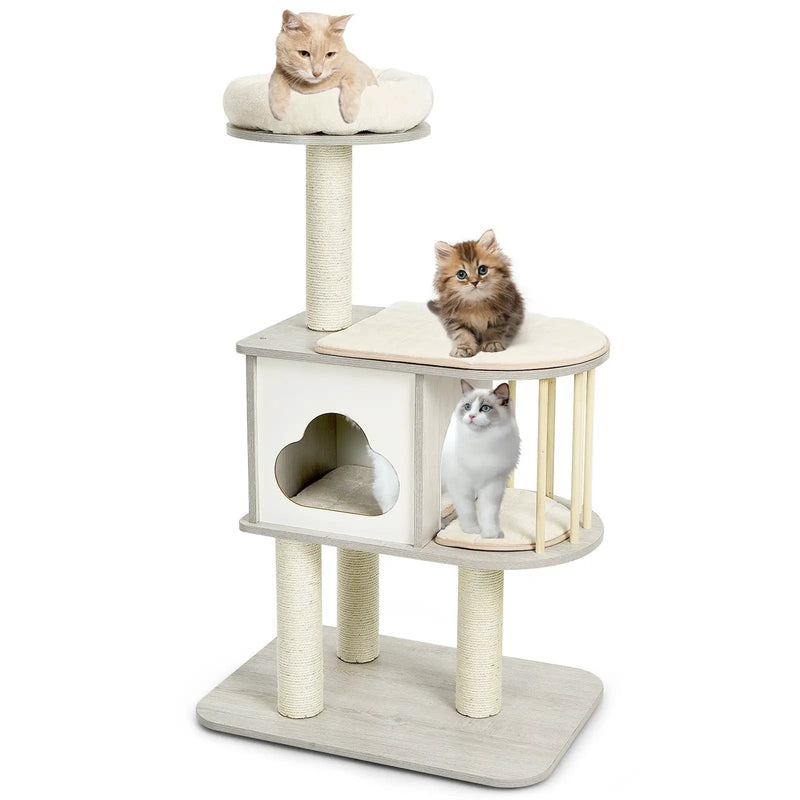 46 Inch Wooden Cat Activity Tree with Platform and Cushions by DirectDeals