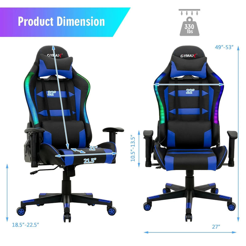 Adjustable Swivel Gaming Chair with LED Lights and Remote by DirectDeals