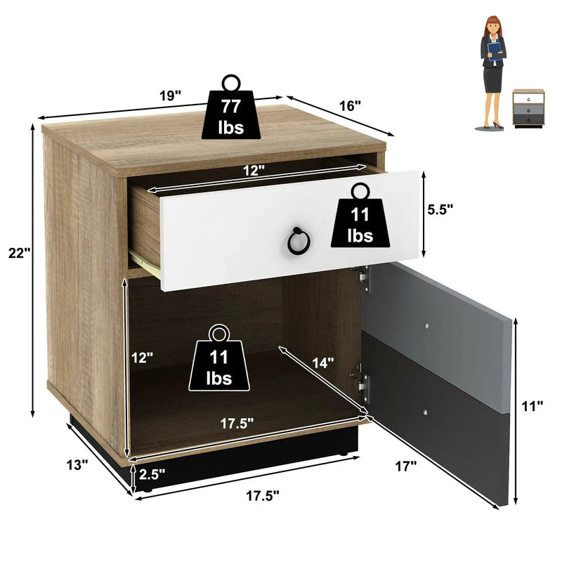 Nightstand with Drawer and Storage Cabinet Wooden Sofa Side Table End Table by DirectDeals