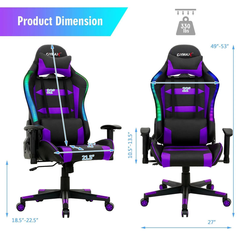 Adjustable Swivel Gaming Chair with LED Lights and Remote by DirectDeals