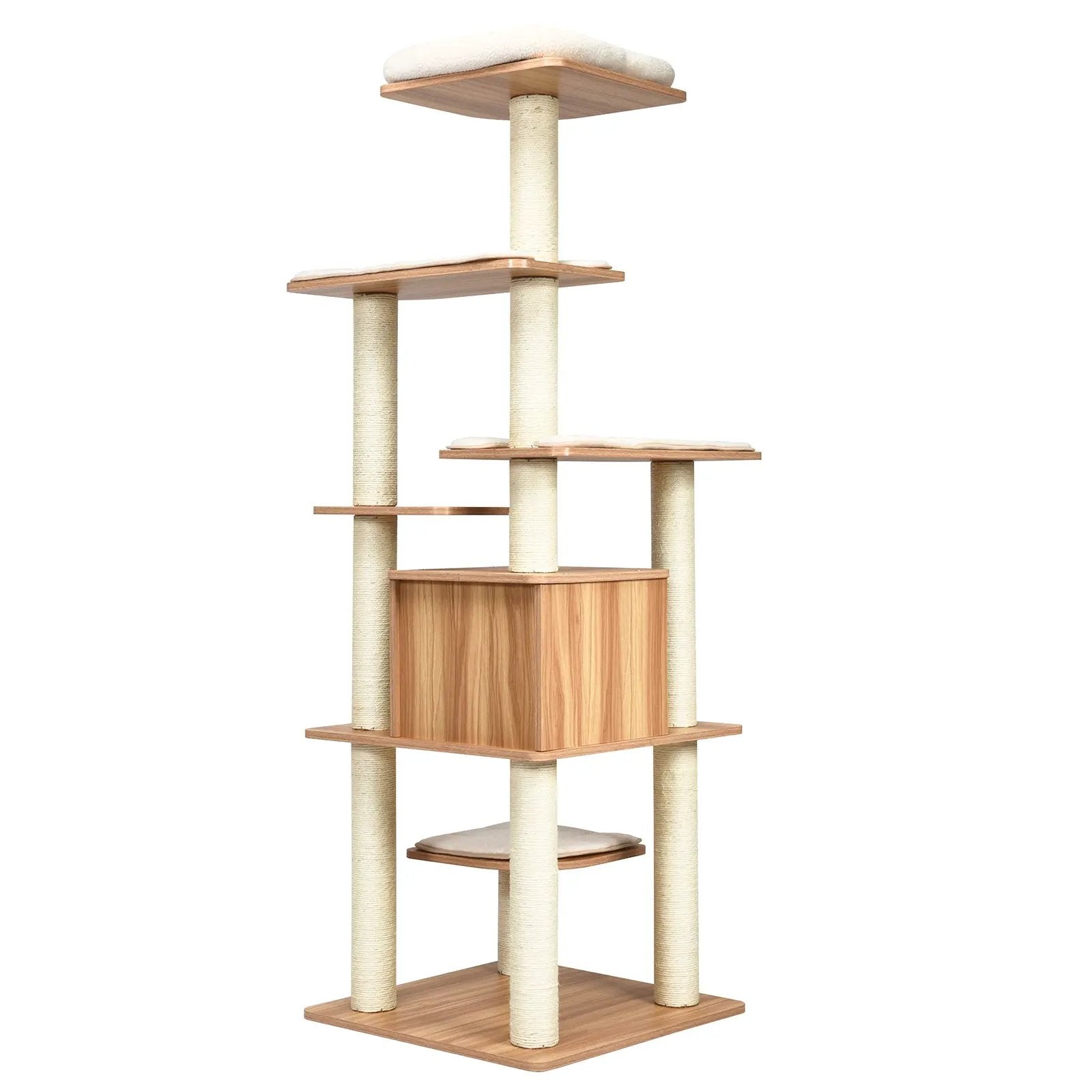 7-Layer Wooden Cat Tree Tall Cat Tower with Sisal Posts and Condo by DirectDeals