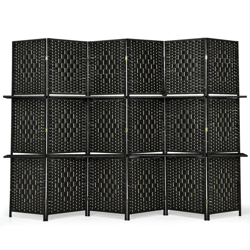 6 Panel Folding Weave Fiber Room Divider with 2 Display Shelves by DirectDeals