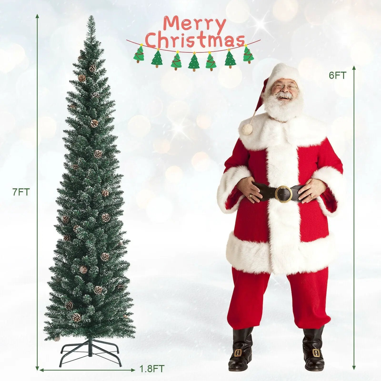 Snowy Artificial Pencil Christmas Tree with Pine Cones by DirectDeals