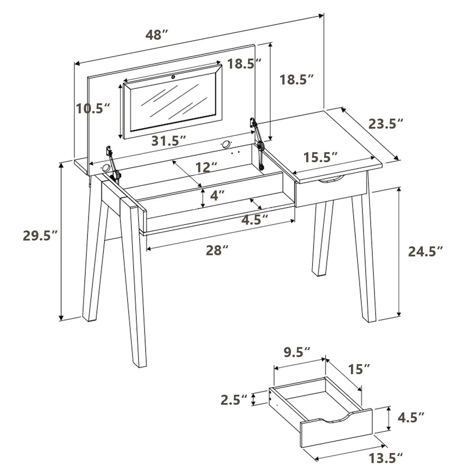 Dressing Table with Flip Mirror and Storage Drawer by DirectDeals