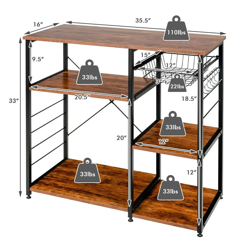 Industrial Kitchen Baker's Rack Microwave Shelf with 6 Hooks by DirectDeals