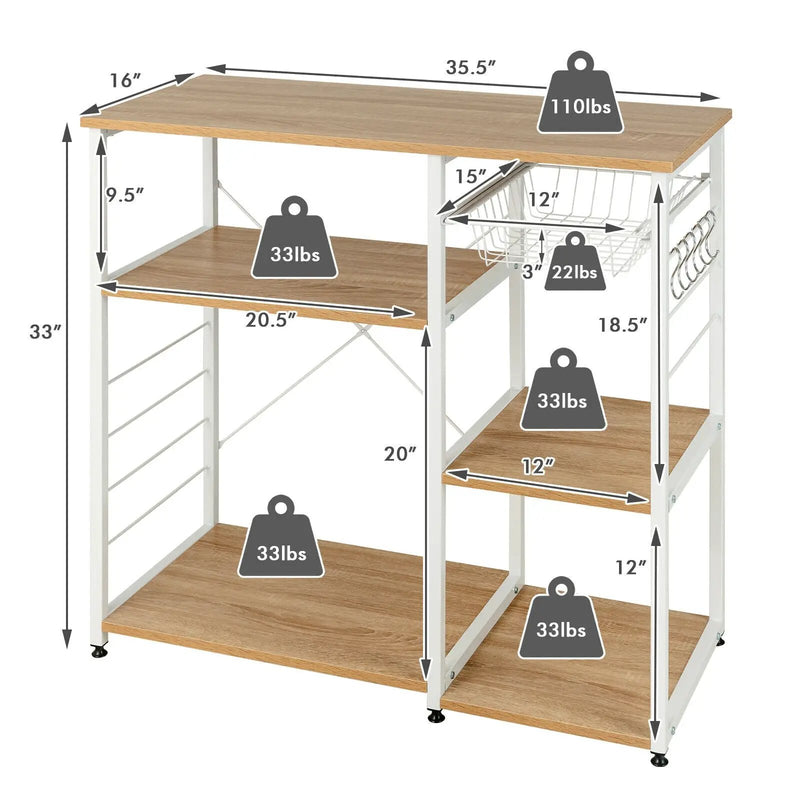 Industrial Kitchen Baker's Rack Microwave Shelf with 6 Hooks by DirectDeals