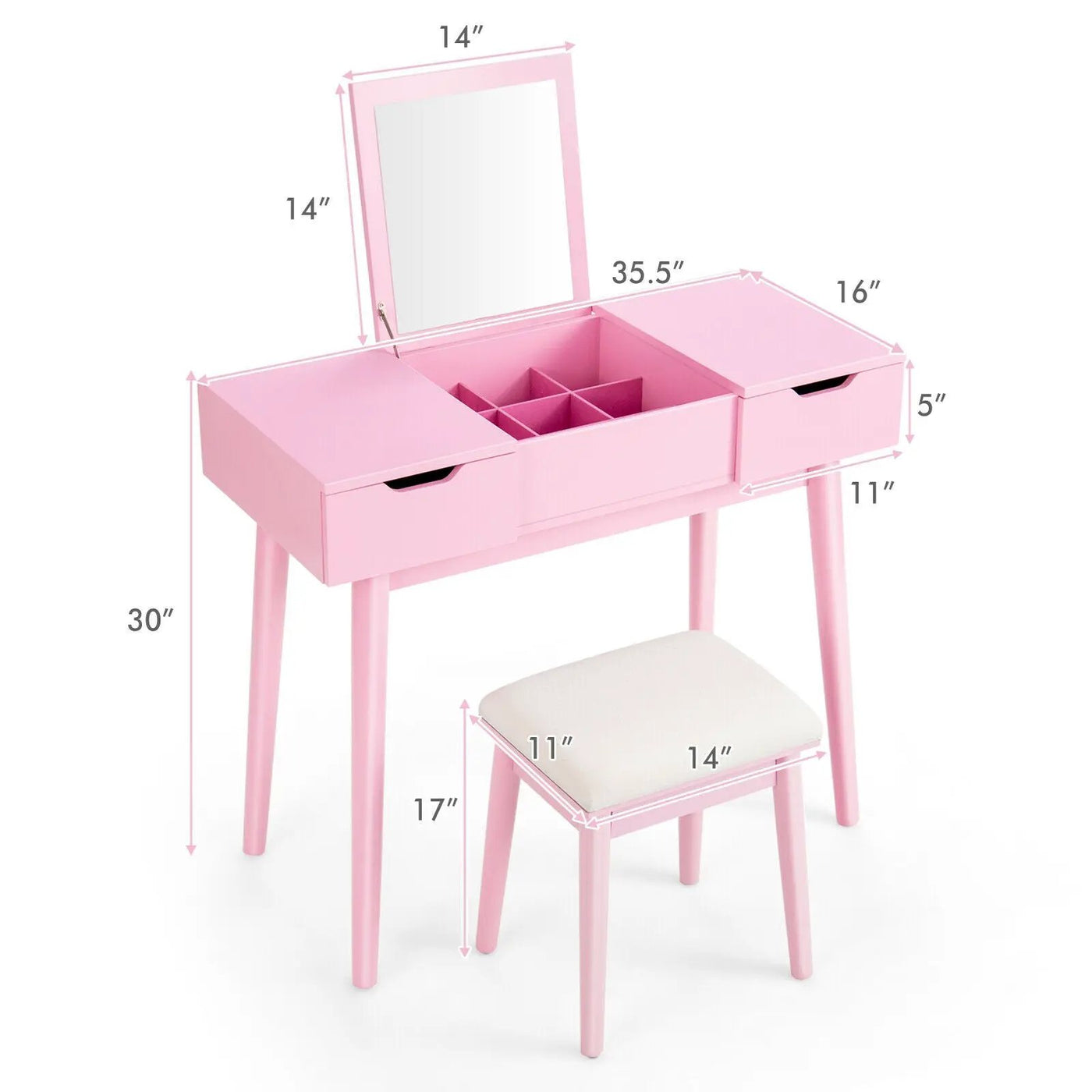 Makeup Vanity Table Set with Flip Top Mirror and 2 Drawers by DirectDeals