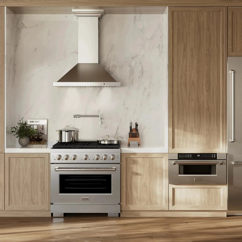 ZLINE 36"Paramount Dual Fuel Range DuraSnow® Stainless Steel SDRS-36 by Farmhouse Kitchen and Bath