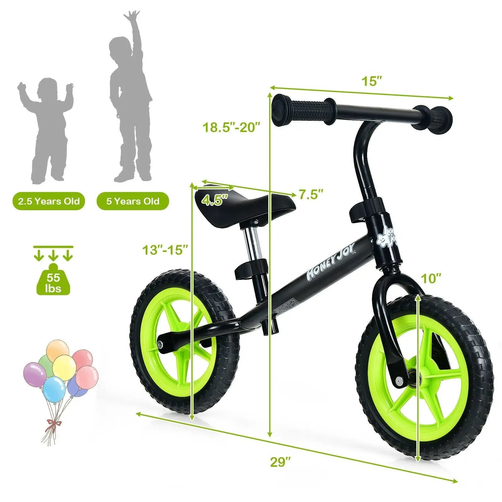 Kids No Pedal Balance Bike with Adjustable Handlebar and Seat-Black by DirectDeals