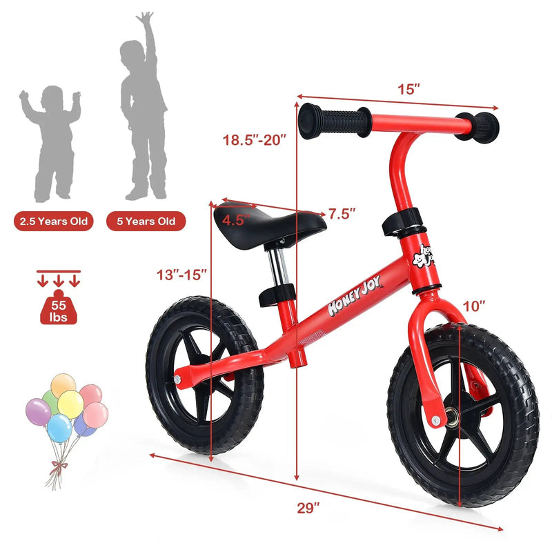Kids No Pedal Balance Bike with Adjustable Handlebar and Seat-Red by DirectDeals