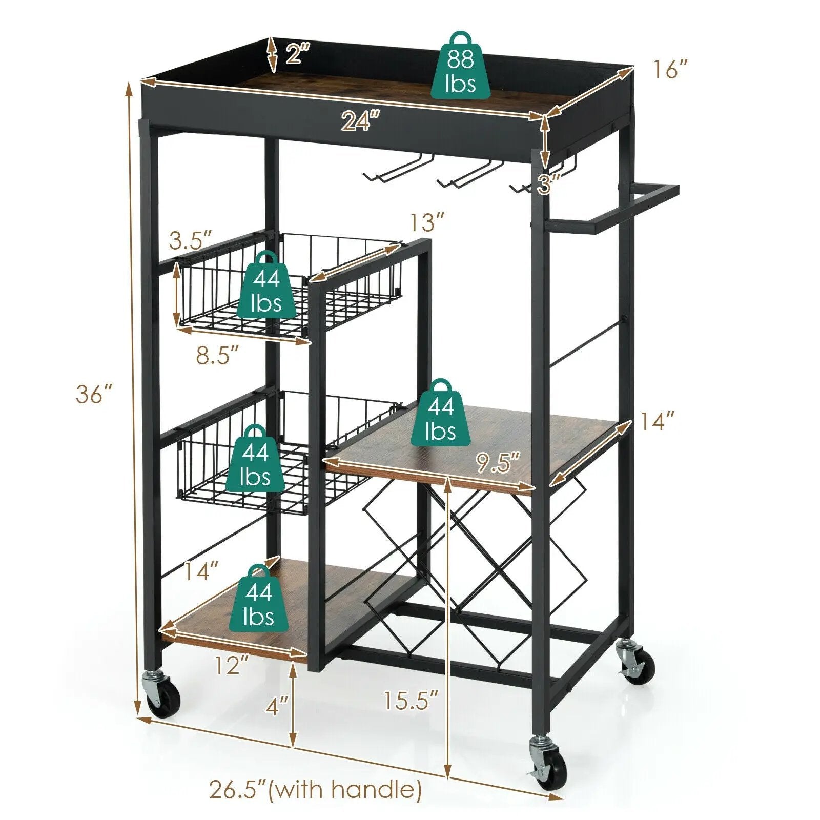 Kitchen Island Cart on Wheels with Removable Top and Wine Rack-Rustic Brown by DirectDeals