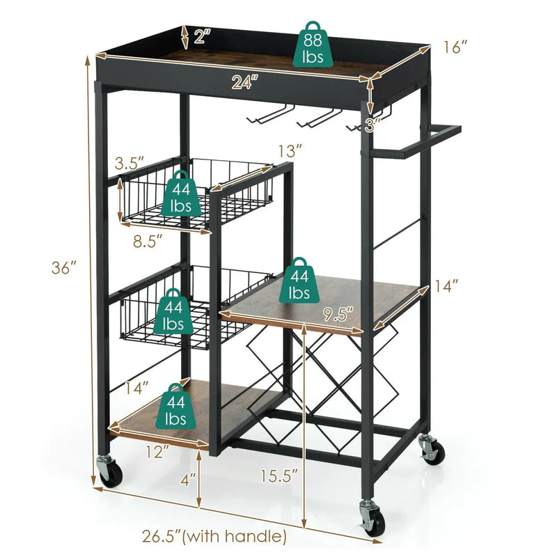 Kitchen Island Cart on Wheels with Removable Top and Wine Rack-Rustic Brown by DirectDeals