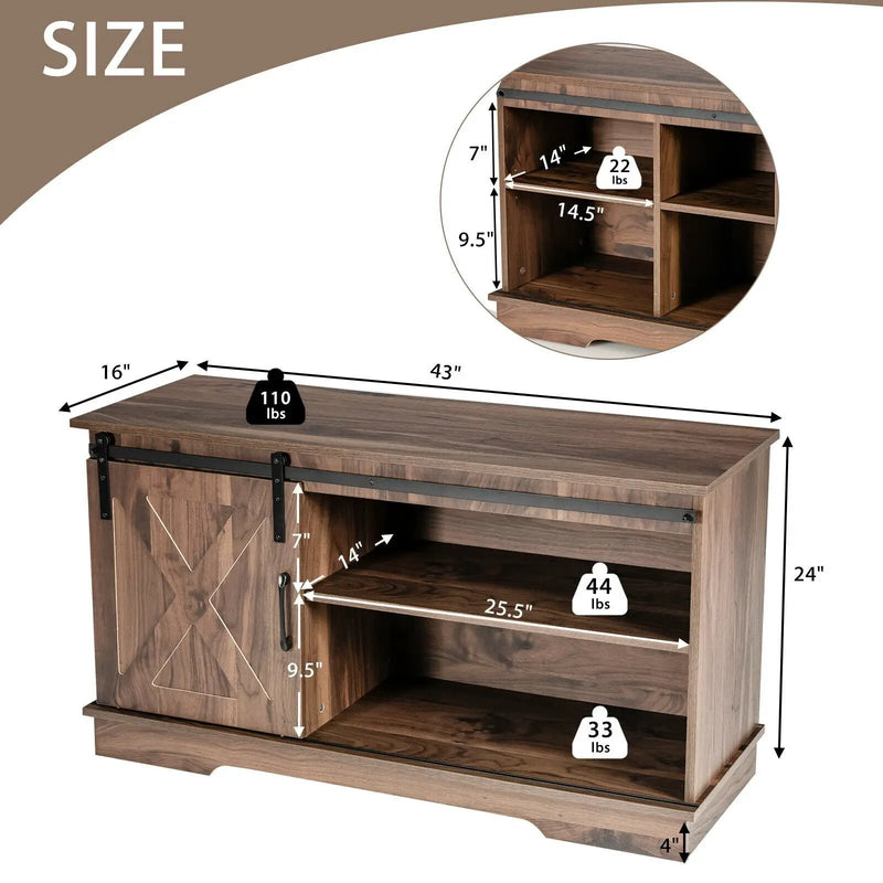 Sliding Barn Door TV Stand with Adjustable Shelf Cabinet-Dark Walnut by DirectDeals